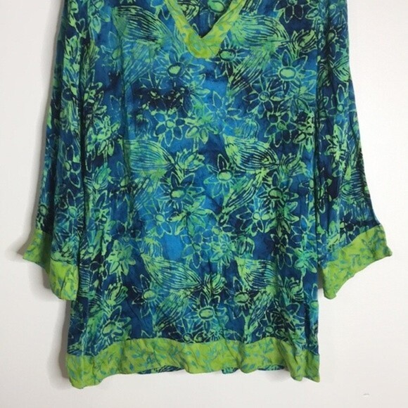Soft Surroundings Anaisha tunic Blue lime green floral tie dye size small - Picture 5 of 12